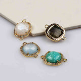 5 pcs Square Gold Plated Claw Gemstone Faceted CZ Micro Pave Connector briolette crystal stone charms WX2092