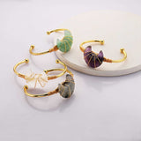 Gold Plated Brass Rainbow Gemstone Crescent Moon Wire Wrap Bangle Bracelet Handmade Boho Jewelry WX2074