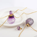 Genuine Colorful Fluorite Perfume Bottle Necklace Gold PB001-N