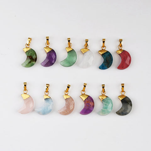 Crescent Moon Gemstone Hoop Earrings Healing Crystal Moon Earrings Jewelry AL443