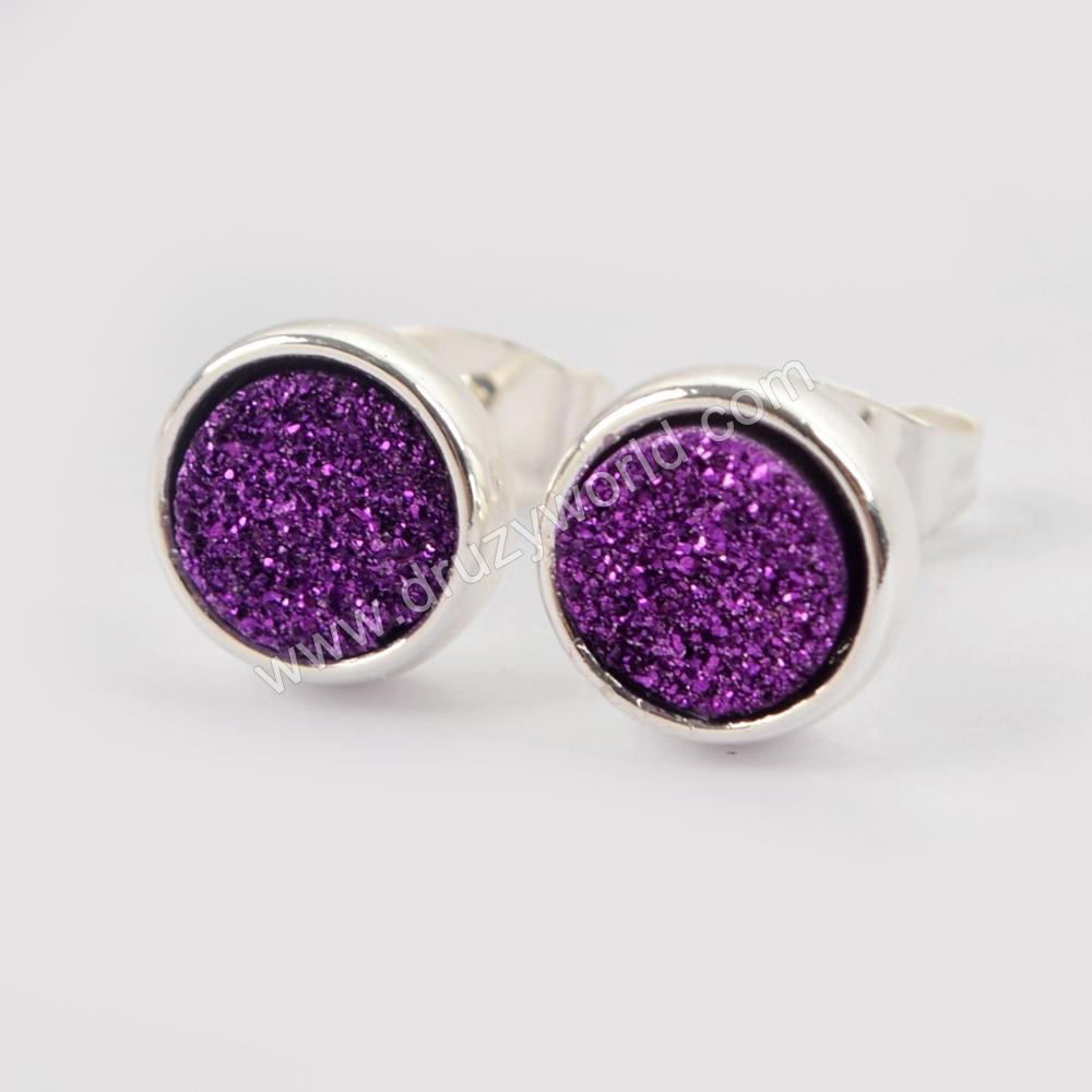 Purple Druzy Stud Earrings