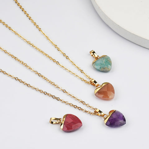 18" Gold Plated Rainbow Gemstone Heart Faceted Pendant Necklace G2073-N
