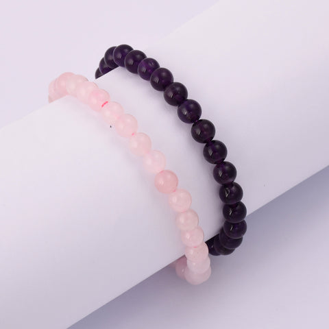 6mm Natural Amethyst Rose Quartz Bead Bracelet HD0349