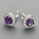 S925 Sterling Silver Round Gemstone Crystal CZ Micro Pave Stud Earrings, Dainty Jewelry SS216ES