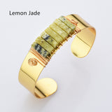 Gold Plated Brass Wire Wrap Gemstone Bangle Bracelet, Crystal Stone Cuff WX2197