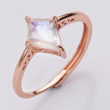 S925 Sterling Silver Diamond Natural Moonstone Faceted Ring, Adjustable, Healing Crystal Stone Jewelry Ring SS241RG
