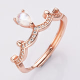 S925 Sterling Silver Crown Natural Moonstone Faceted Drop Ring Zircon Ring, Healing Crystal Stone Jewelry Ring SS239RG