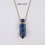 19" Hexagon Point Gold Multi-kind Stone Perfume Bottle Necklace WX2090