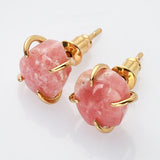Gold Natural Rhodochrosite Claw Stud Earrings, Larimar Studs, Healing Gemstone Earrings ZG0497