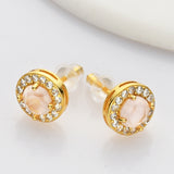 S925 Sterling Silver Gold Round Gemstone Crystal CZ Micro Pave Stud Earrings, Dainty Jewelry SS216EG