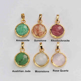 16" Gold Plated Round Austrlian Jade Amazonite Moonstone Faceted Pendant Necklace G2057-N
