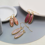 Gold Plated Long Oval Amazonite Moonstone Faceted Crystal Dangle Earrings G2060