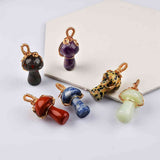 Small Mushroom Crystal Gemstone Pendant Wire Wrap Healing Crystal Stone Jewelry WX2121