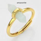 Hexagon Point Natural Stones Gold Bezel Ring, Adjustable, Gemstone Jewelry Ring WX2206