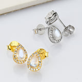 Teardrop S925 Sterling Silver Natural Moonstone CZ Micro Pave Stud Earrings, Healing Crystal Post Earring Jewelry SS247EG