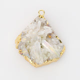 Gold Plated Angel Aura Quartz Titanium AB White Cluster Point Charm, Big Raw Crystal Pendant G2093