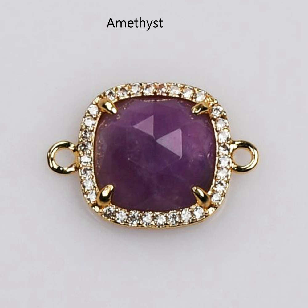 5 pcs Square Gold Plated Claw Gemstone Faceted CZ Micro Pave Connector briolette crystal stone charms WX2092
