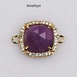 5 pcs Square Gold Plated Claw Gemstone Faceted CZ Micro Pave Connector briolette crystal stone charms WX2092
