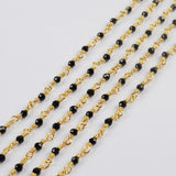 16 Feet of Natural Black Spinel Beads Faceted Rosary Chains In Gold Plated JT251