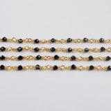 16 Feet of Natural Black Spinel Beads Faceted Rosary Chains In Gold Plated JT251