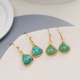 Gold Plated Teardrop Faceted Moonstone Australia Jade Rhodonite Earrings, Fashion Crystal Jewelry G2058