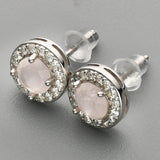 S925 Sterling Silver Round Gemstone Crystal CZ Micro Pave Stud Earrings, Dainty Jewelry SS216ES