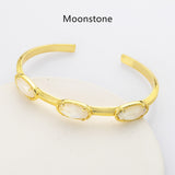Gold Plated Claw Oval Multi Gemstone Faceted Bangle Bracelet, Healing Stone Cuff Jewelry ZG0494