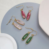 Gold Plated Long Oval Amazonite Moonstone Faceted Crystal Dangle Earrings G2060