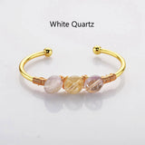 Gold Plated Brass Multi Gemstone Wire Wrap Bangle Bracelet, Healing Crystal Stone Cuff Handmade Boho Jewelry WX2075