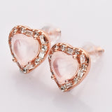 Rose Gold - S925 Sterling Silver CZ Heart Gemstone Stud Earrings, Healing Crystal Jewelry, Dainty Earrings SS213RR