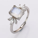 S925 Sterling Silver Rectangle Moonstone Faceted Ring Zircon Ring, Adjustable, 18k Gold Plated Jewelry Ring SS236RG