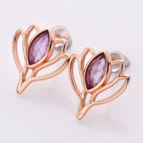 Rose Gold Marquise Moonstone Crystal Lotus Flower Stud Earrings S925 Sterling Silver Studs, Healing Jewelry Earrings SS219RR