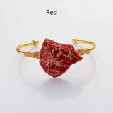 Gold Plated Brass Wire Wrap Rainbow Sea Sediment Jasper Bangle Bracelet WX2081