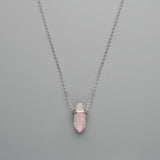 15" S925 Sterling Silver Moonstone Rose Quartz Hexagon Point Necklace CZ Micro Pave, Crystal Gemstone Dainty Jewelry SS225NS