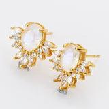 Gold Plated Rose Quartz Stud Earrings Zircon Studs, S925 Sterling Silver Earring, Healing Crystal Jewelry Earrings SS222EG