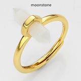 Hexagon Point Natural Stones Gold Bezel Ring, Adjustable, Gemstone Jewelry Ring WX2206