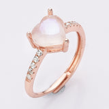 925 Sterling Silver Natural Moonstone Heart Ring Zircon Pave Ring, Adjustable Healing Crystal Jewelry Ring SS232