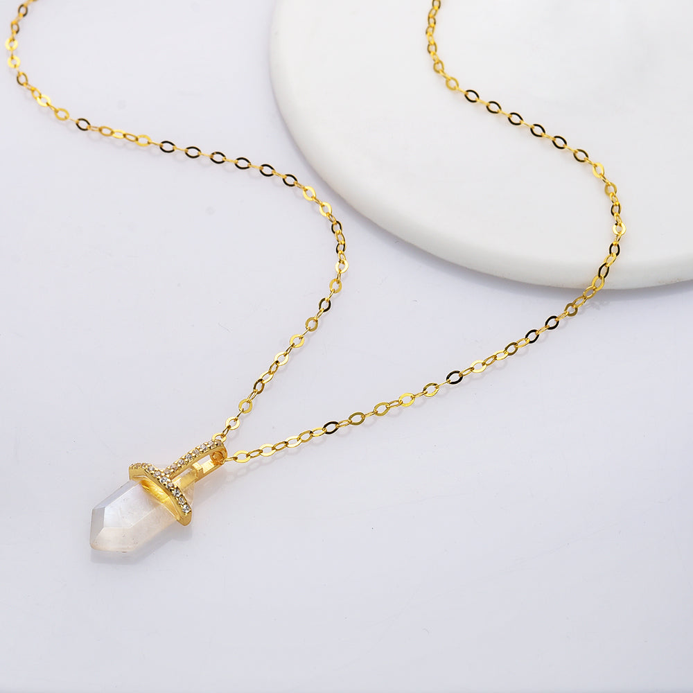 18" of 925 Sterling Silver Hexagon Natural Moonstone Faceted Necklace, CZ Micro Pave Neckalce SS237
