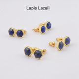 Gold Plated Bezel Hexagon Multi Gemstone Faceted Stud Earrings Fashion Jewelry ZG0448