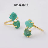 Gold Plated Claw Natural Raw Gemstone Adjustable Ring, Healing Crystal Jewelry ZG0447