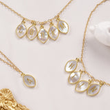 16" Gold Marquise White Shell Initial Letter Pendant Necklace, 4~5 Stones, Personalization Jewelry KZ023