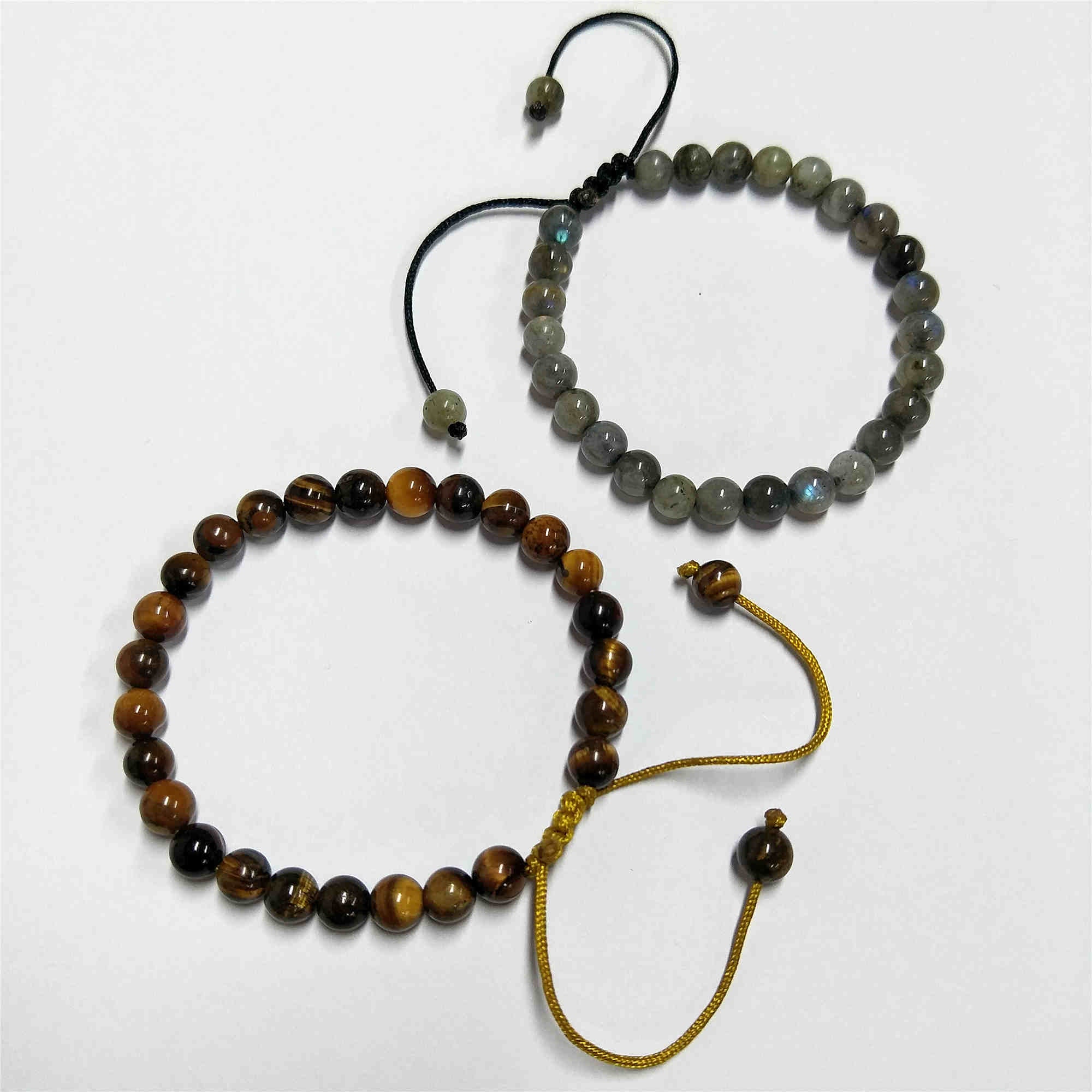 6mm Natural Labradorite Beaded Adjustable Bracelet HD0384