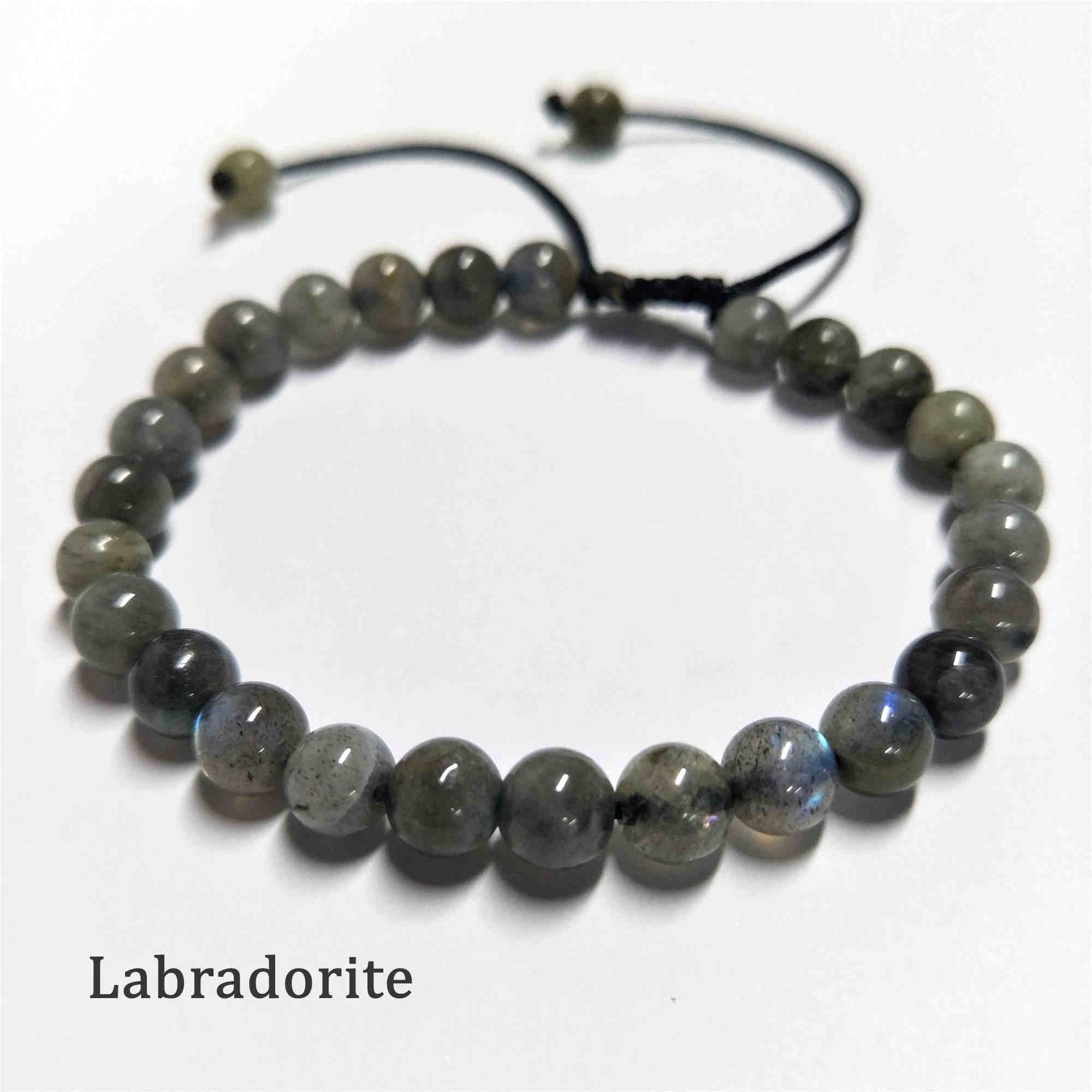 6mm Natural Labradorite Beaded Adjustable Bracelet HD0384