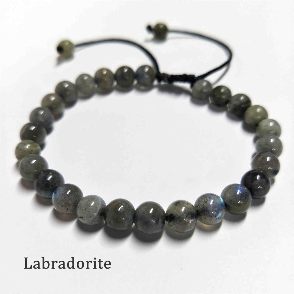 6mm Natural Labradorite Beaded Adjustable Bracelet, Gemstone Jewelry Bracelet HD0384