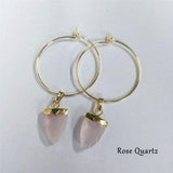 Shield Gemstone Hoop Earrings, Amethyst Labradorite Turquoise Gold Earrings, Boho Jewelry AL190