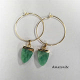 Shield Gemstone Hoop Earrings, Amethyst Labradorite Turquoise Gold Earrings, Boho Jewelry AL190