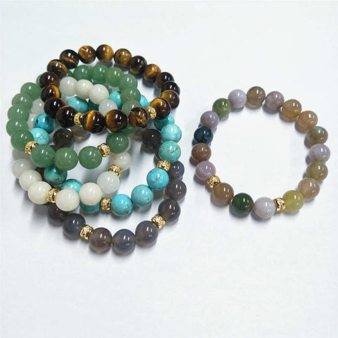 Blue Howlite Beads Stretch Bracelet, 10mm, Agate Jade Tiger Eye Beaded Bracelet, Boho Jewelry AL200