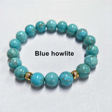 Blue Howlite Beads Stretch Bracelet, 10mm, Agate Jade Tiger Eye Beaded Bracelet, Boho Jewelry AL200