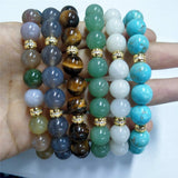 Blue Howlite Beads Stretch Bracelet, 10mm, Agate Jade Tiger Eye Beaded Bracelet, Boho Jewelry AL200
