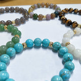 Blue Howlite Beads Stretch Bracelet, 10mm, Agate Jade Tiger Eye Beaded Bracelet, Boho Jewelry AL200